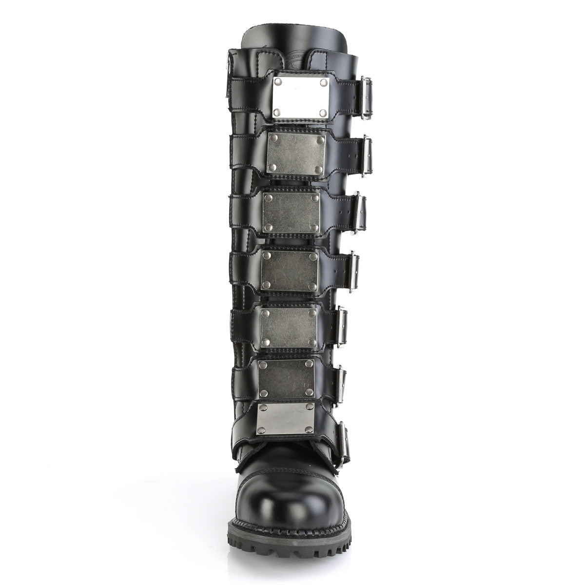 RIOT-21MP Black Leather Knee Boot Demonia