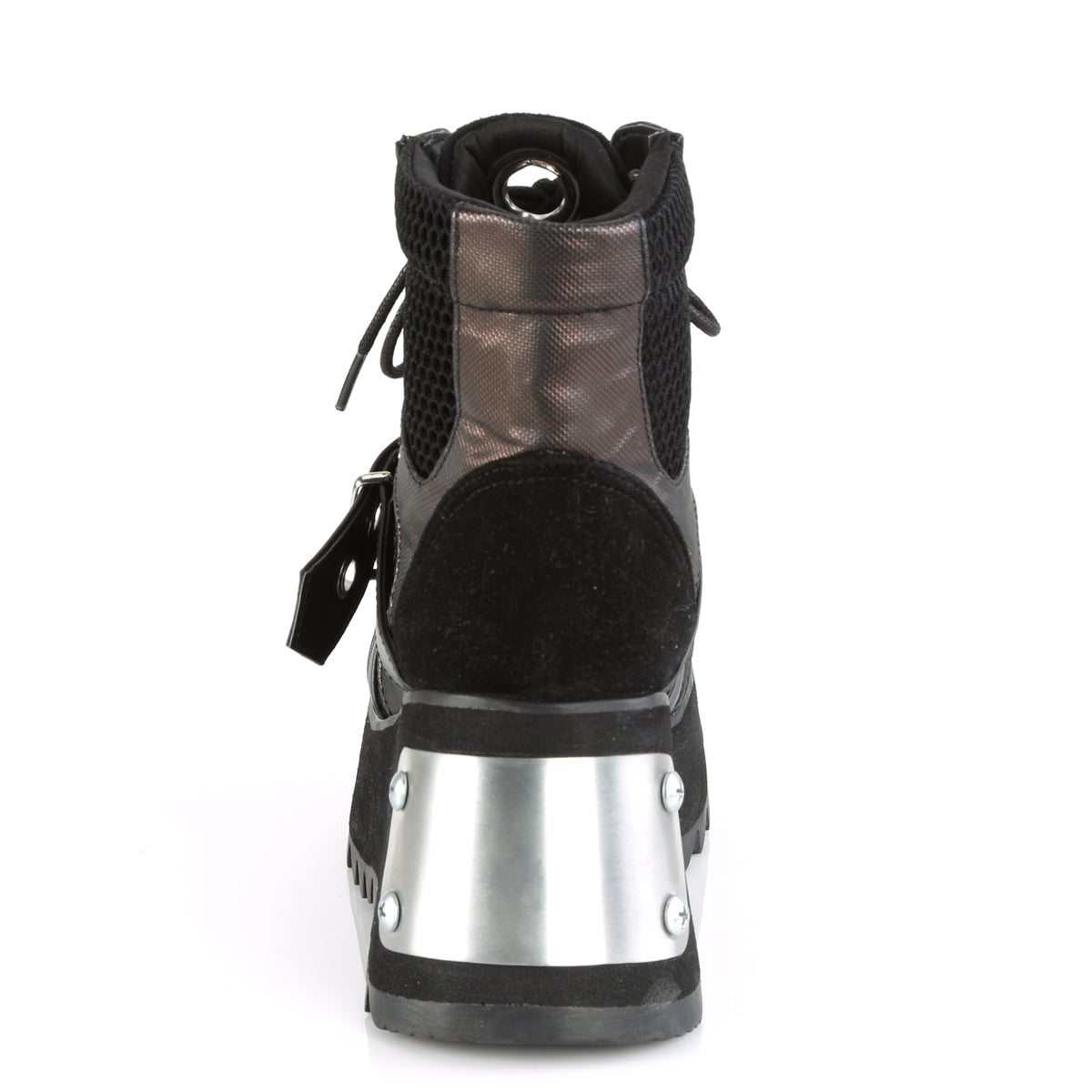 SCENE-53 Black Vegan Leather-Fishnet Fabric Ankle Boot Demonia