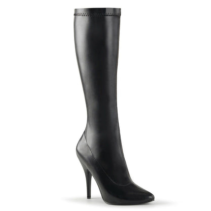 SEDUCE-2000 Black Stretch Faux Leather Knee Boot Pleaser