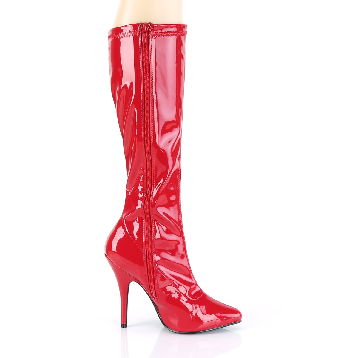SEDUCE-2000 Red Stretch Patent Knee Boot Pleaser