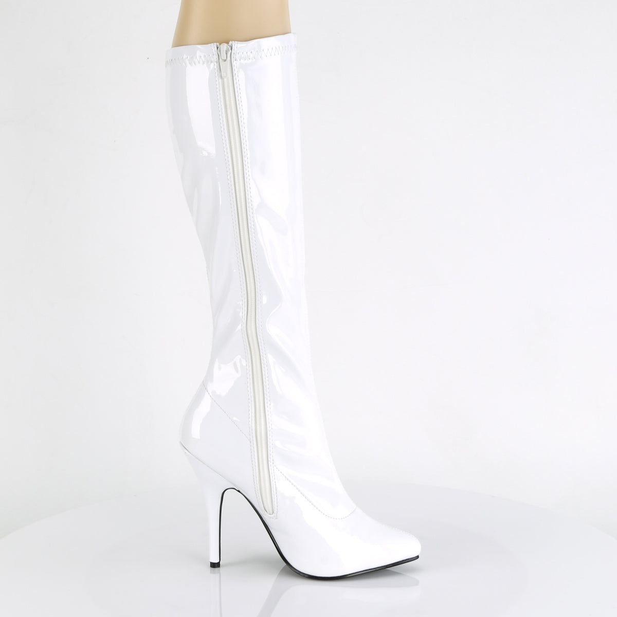 SEDUCE-2000 White Stretch Patent Knee Boot Pleaser