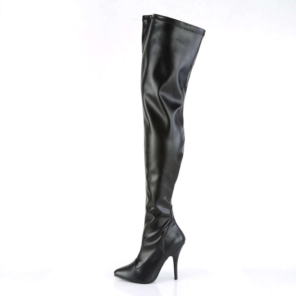 SEDUCE-3000 Black Stretch Faux Leather Thigh Boot Pleaser