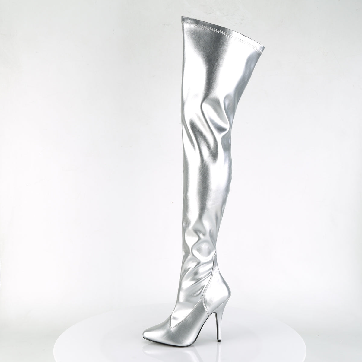 SEDUCE-3000 Silver Stretch Faux Leather Thigh Boot Pleaser