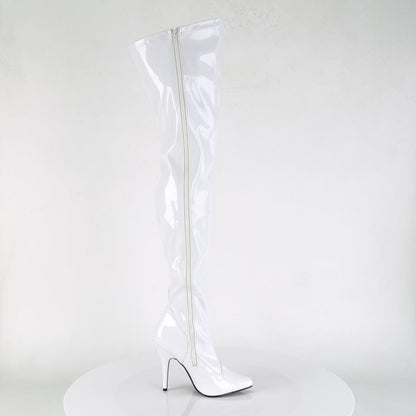 SEDUCE-3000 White Stretch Patent Thigh Boot Pleaser