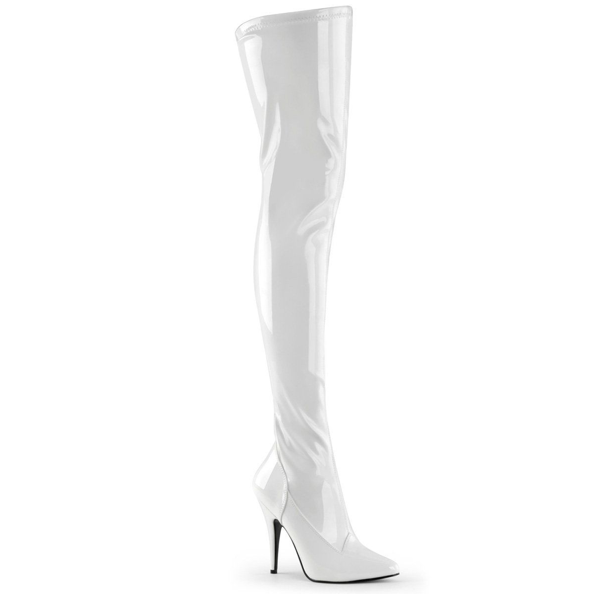SEDUCE-3000 White Stretch Patent Thigh Boot Pleaser