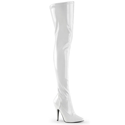 SEDUCE-3000 White Stretch Patent Thigh Boot Pleaser