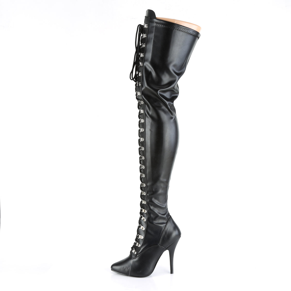 SEDUCE-3024 Black Stretch Faux Leather Thigh Boot Pleaser