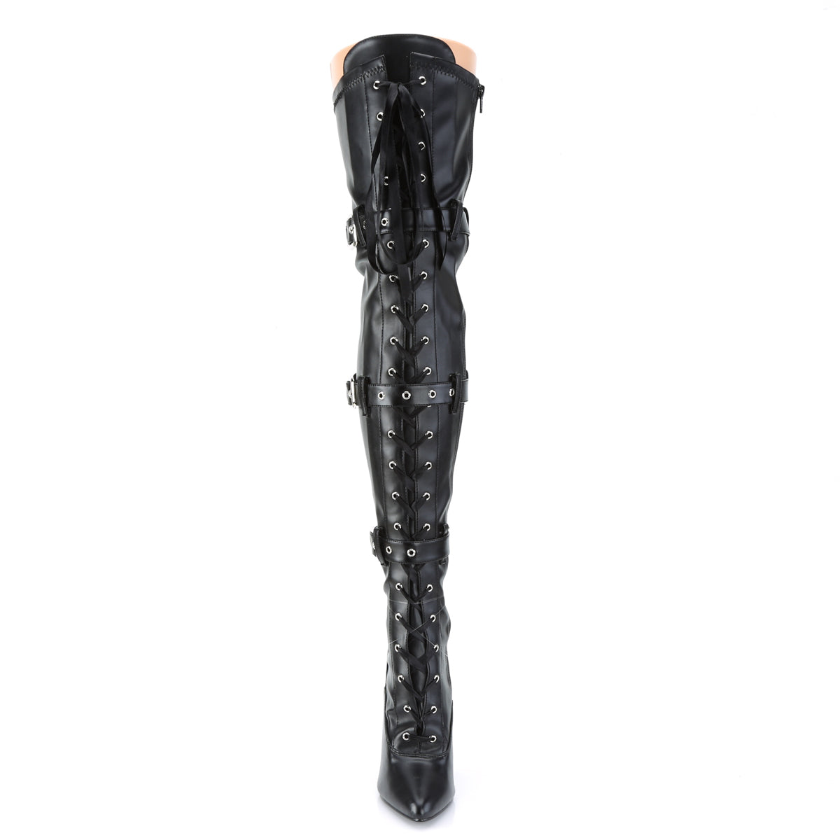 SEDUCE-3028 Black Stretch Faux Leather Thigh Boot Pleaser
