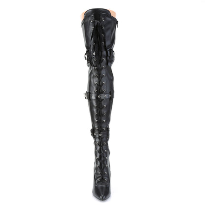 SEDUCE-3028 Black Stretch Faux Leather Thigh Boot Pleaser