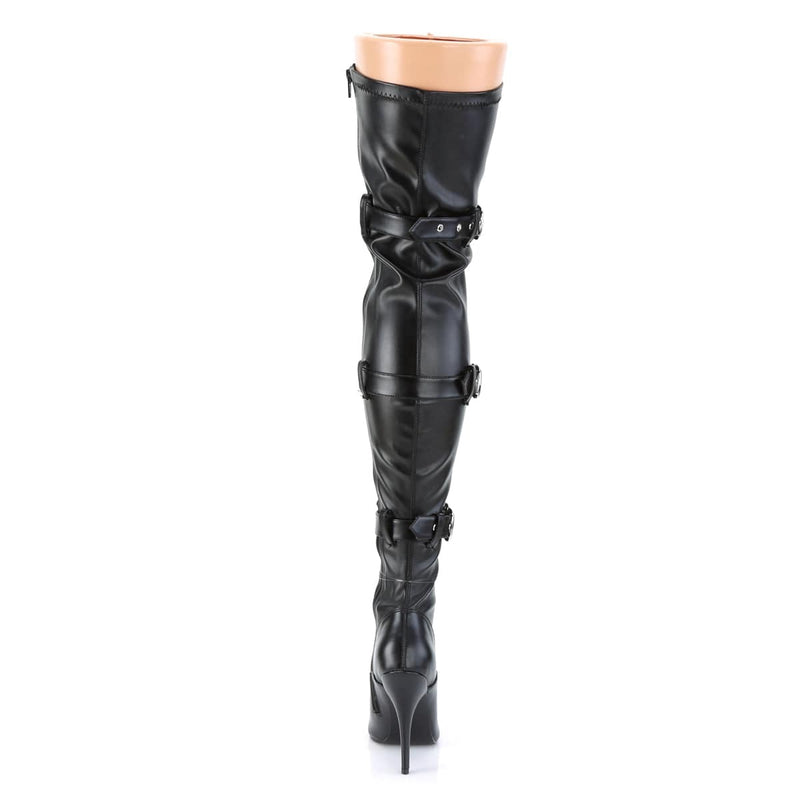 SEDUCE-3028 Black Stretch Faux Leather Thigh Boot Pleaser US Size (Women's): 6