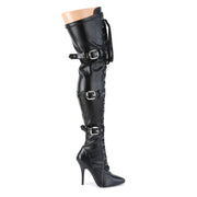 SEDUCE-3028 Black Stretch Faux Leather Thigh Boot Pleaser US Size (Women's): 6