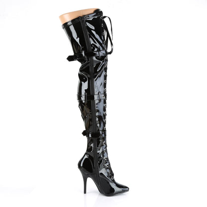 SEDUCE-3028 Black Stretch Patent Thigh Boot Pleaser