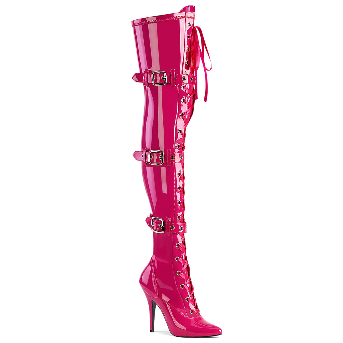 SEDUCE-3028 Hot Pink Stretch Patent Thigh Boot Pleaser