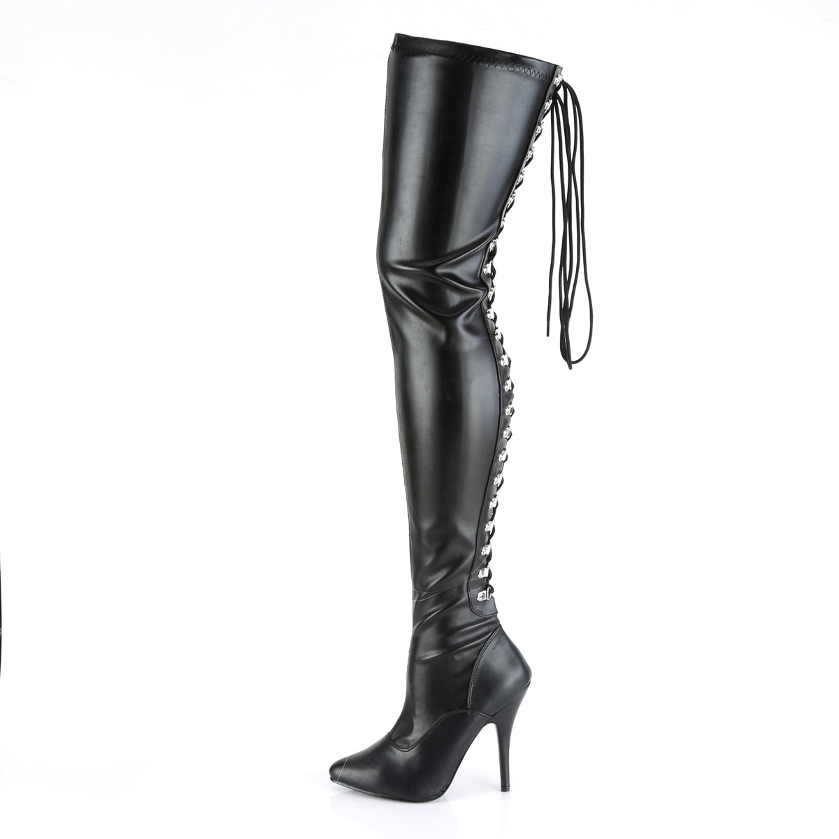 SEDUCE-3063 Black Stretch Faux Leather Thigh Boot Pleaser