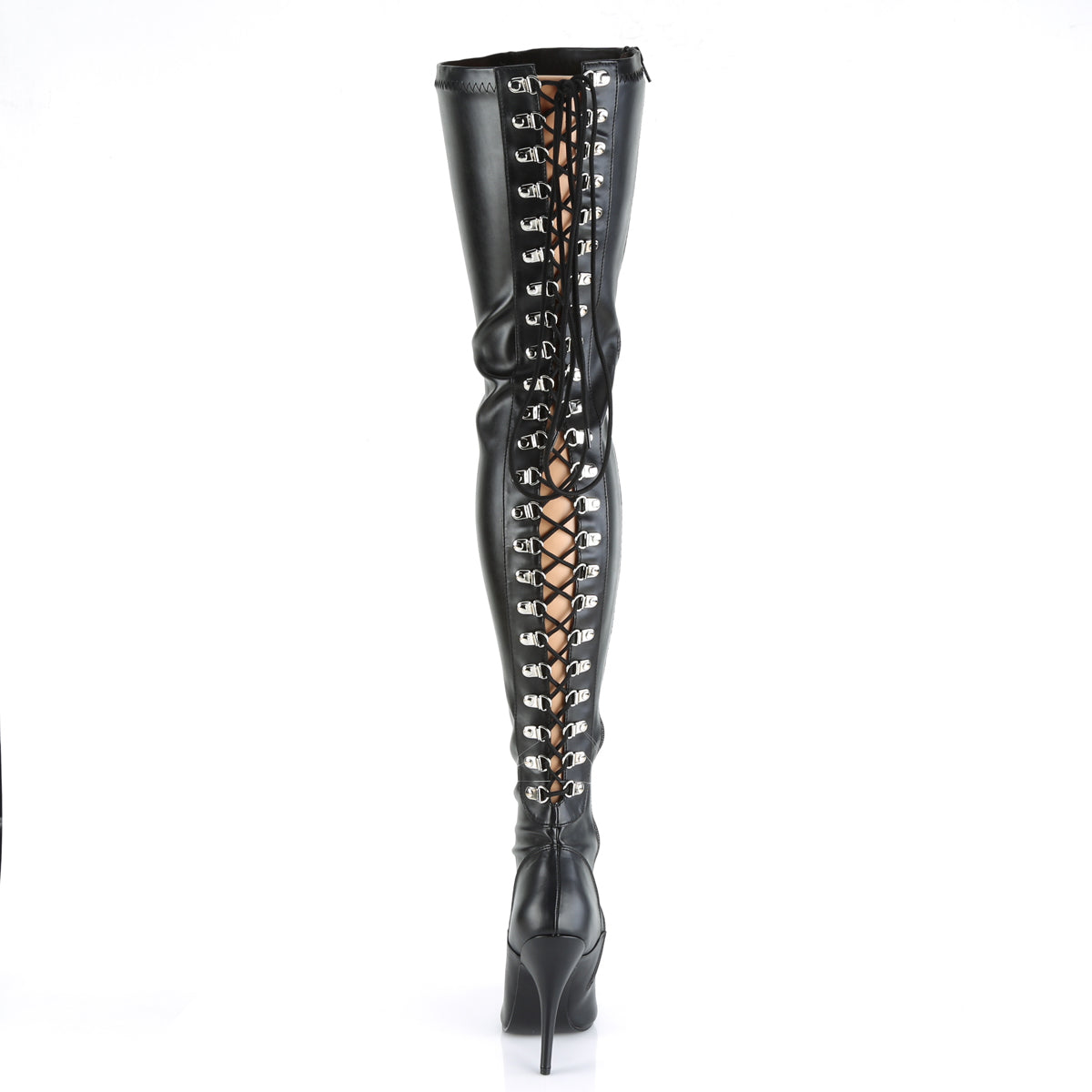 SEDUCE-3063 Black Stretch Faux Leather Thigh Boot Pleaser