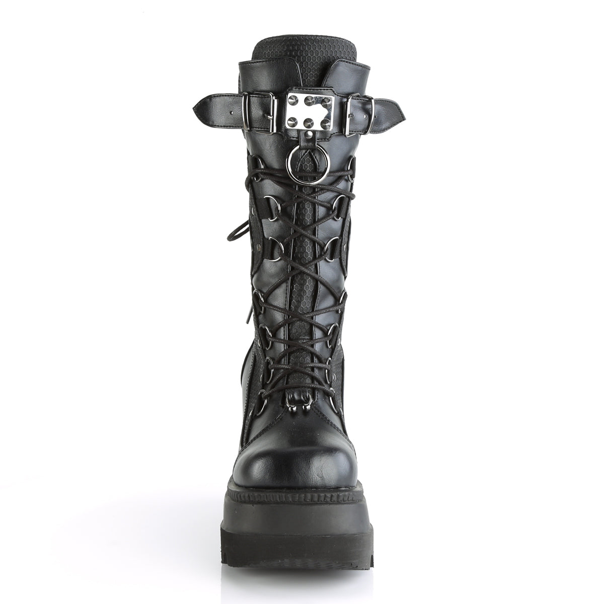 SHAKER-70 Black Vegan Leather Mid-Calf Boot Demonia