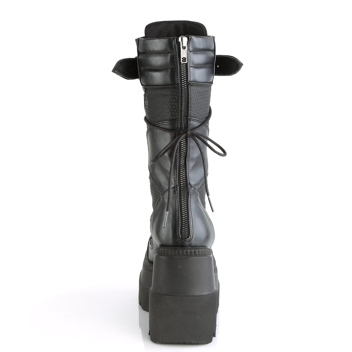 SHAKER-70 Black Vegan Leather Mid-Calf Boot Demonia
