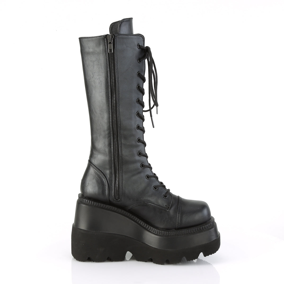 SHAKER-72 Black Vegan Leather Mid-Calf Boot Demonia