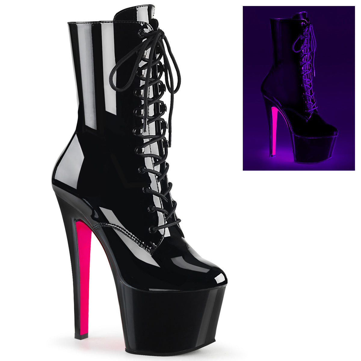 SKY-1020TT Black Patent-Neon Hot Pink Ankle Boot Pleaser