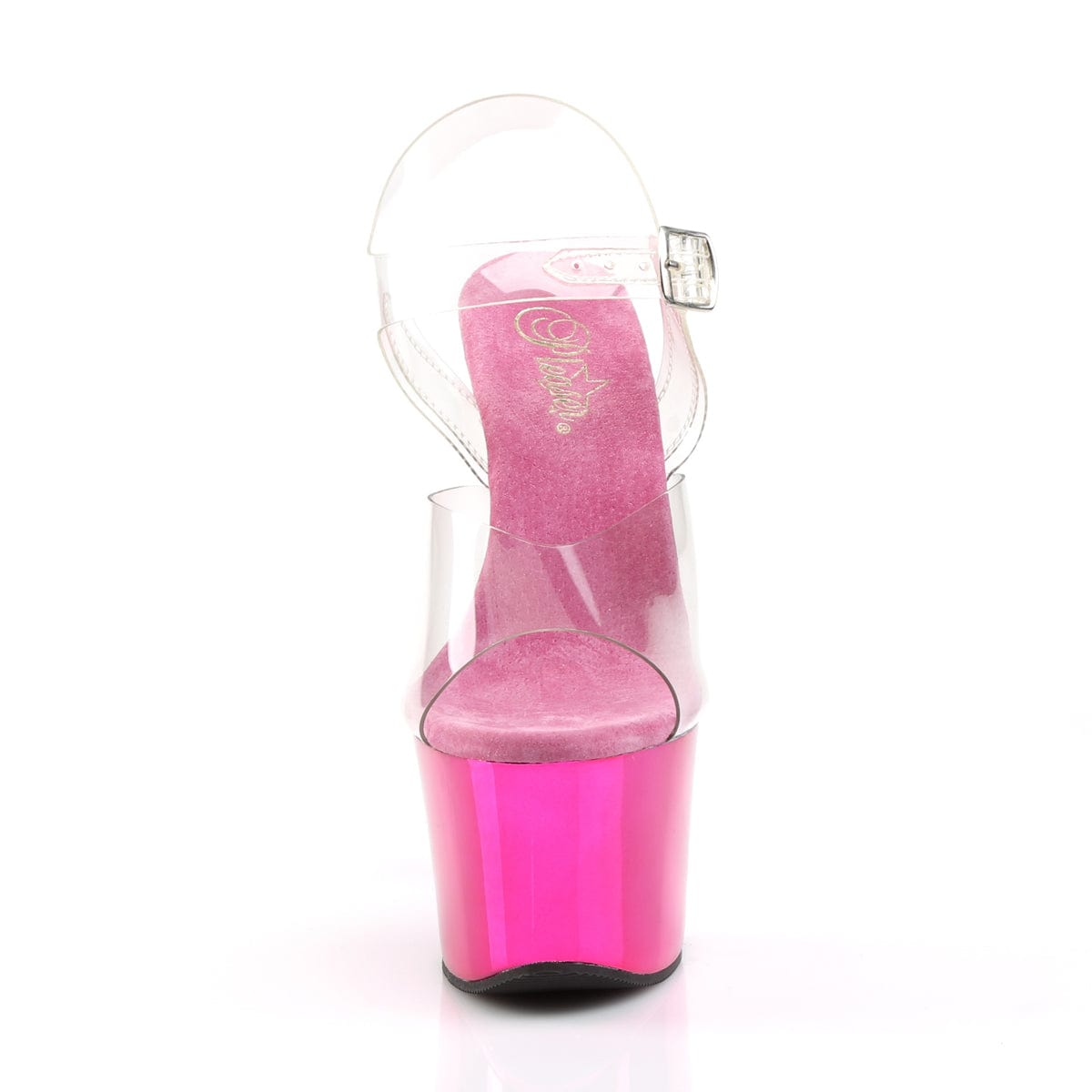 SKY-308 Clear/Hot Pink Chrome Platform Sandal Pleaser