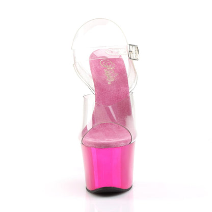 SKY-308 Clear/Hot Pink Chrome Platform Sandal Pleaser