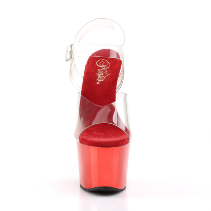 SKY-308 Clear/Red Chrome Platform Sandal Pleaser