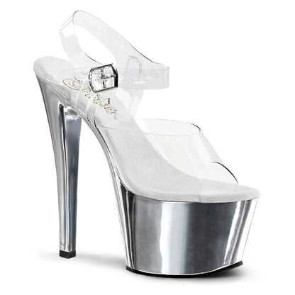 SKY-308 Clear/Silver Chrome Platform Sandal Pleaser