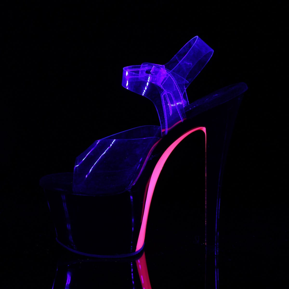 SKY-308TT Clear/Black-Neon Pink Platform Sandal Pleaser US Size (Women's): 5