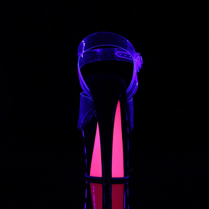 SKY-308TT Clear/Black-Neon Pink Platform Sandal Pleaser US Size (Women's): 5