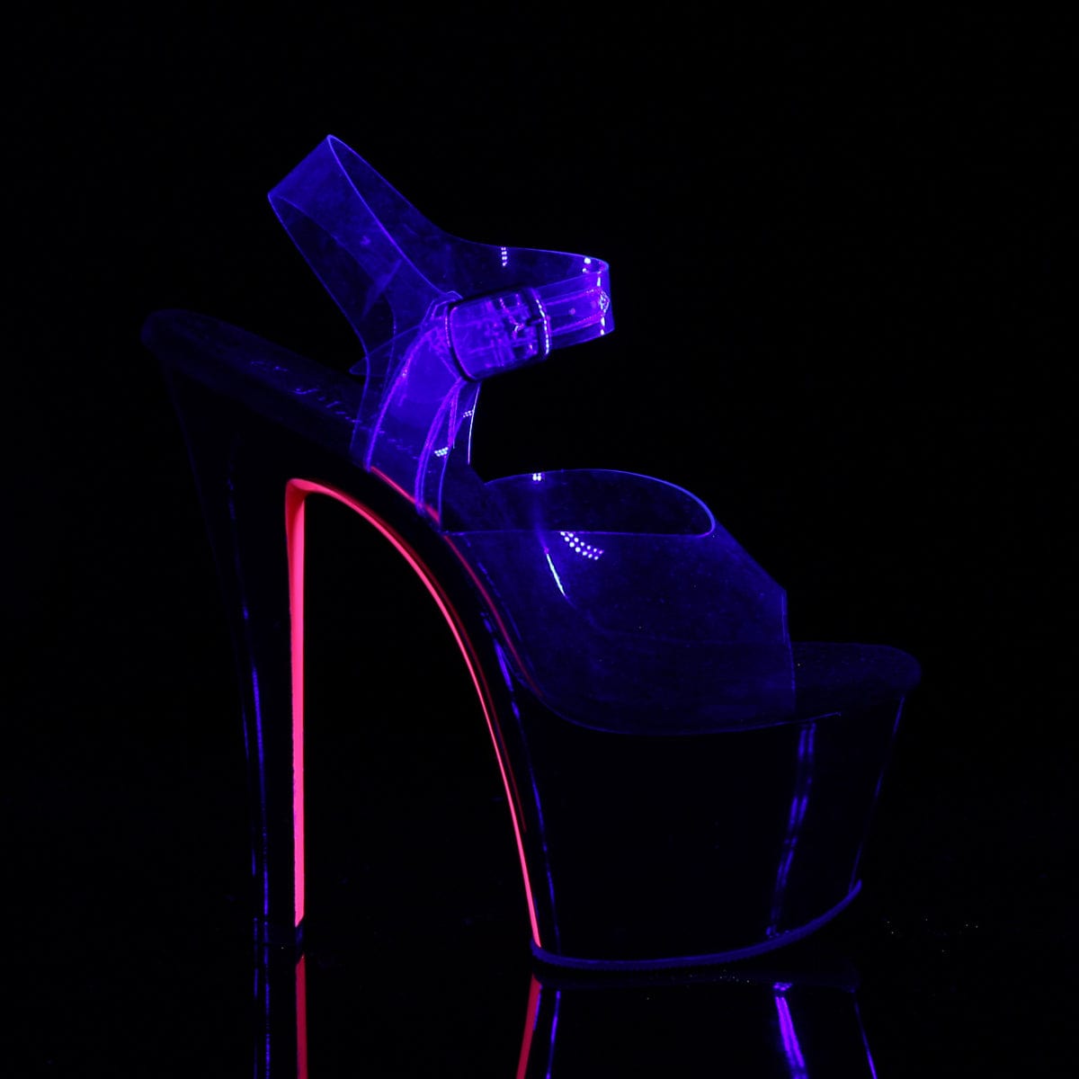 SKY-308TT Clear/Black-Neon Pink Platform Sandal Pleaser US Size (Women's): 5