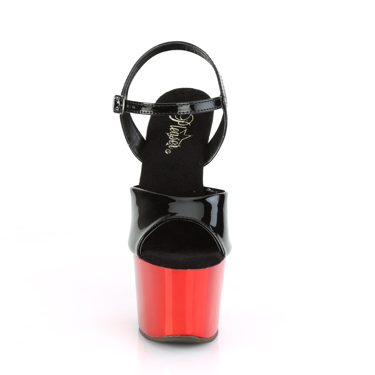 SKY-309 Black Patent/Red Chrome Platform Sandal Pleaser