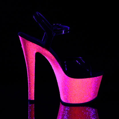 SKY-309UVLG Black Patent/Neon Hot Pink Glitter Platform Sandal Pleaser