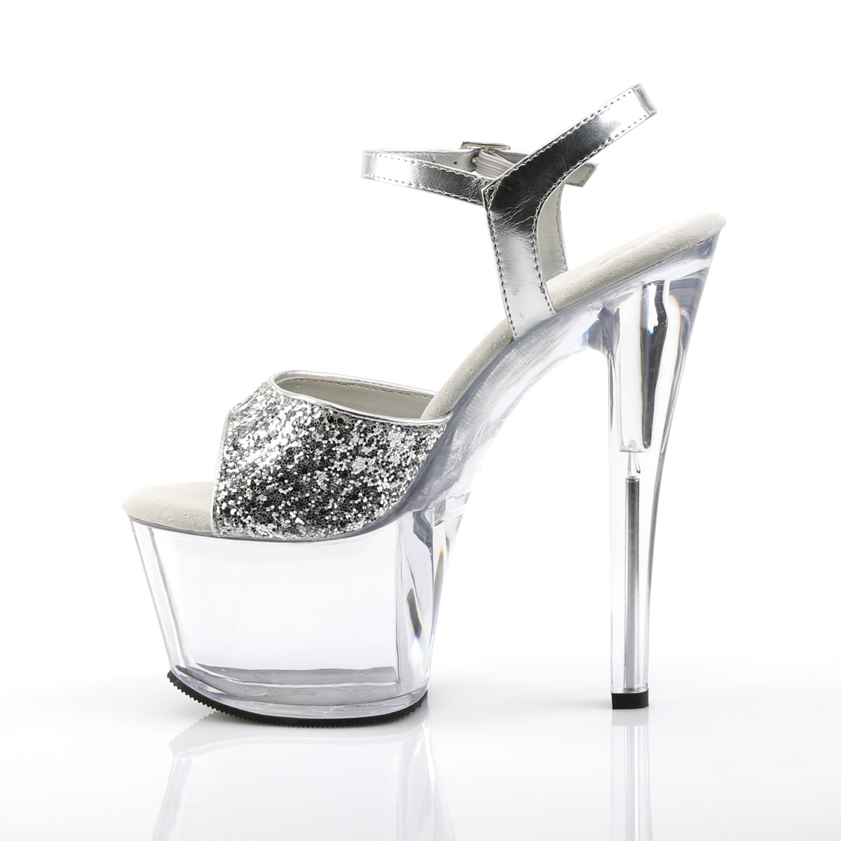 SKY-310 Silver Glitter/Clear Platform Sandal Pleaser