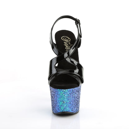 SKY-330LG Black Patent/Blue Multi Glitter Platform Sandal Pleaser