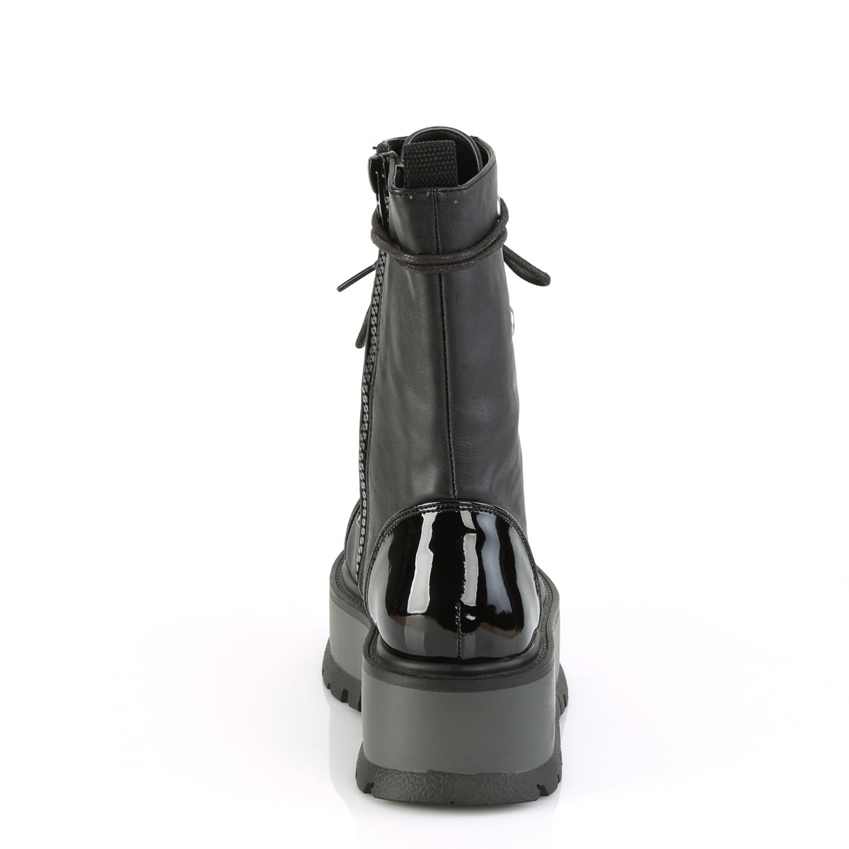 SLACKER-150 Black Vegan Leather-Patent Mid-Calf Boot Demonia