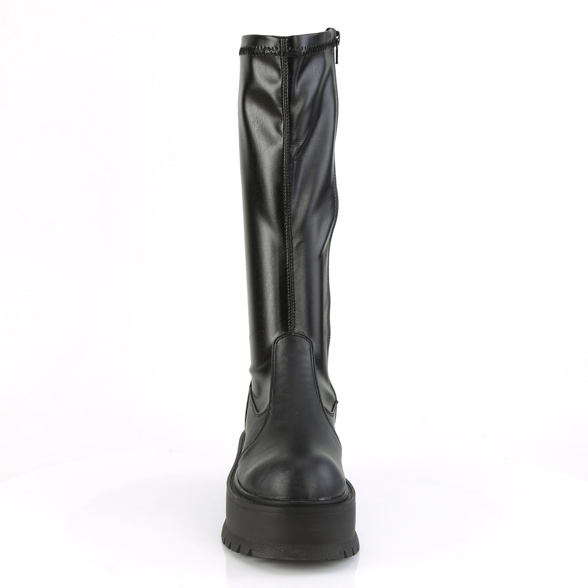 SLACKER-200 Black Stretch Vegan Leather Knee Boot Demonia