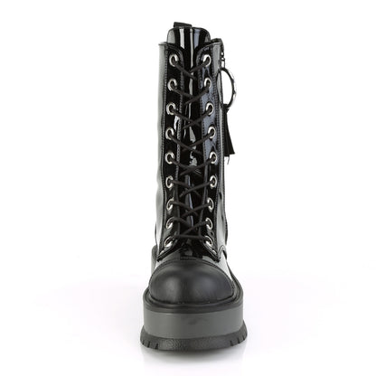 SLACKER-220 Black Patent-Vegan Leather Mid-Calf Boot Demonia