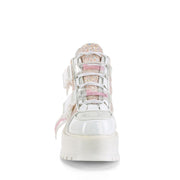 SLACKER-50 White Hologram graphic Patent -Baby Pink Multi Glitter Ankle Boot Demonia US Size (Women's): 6