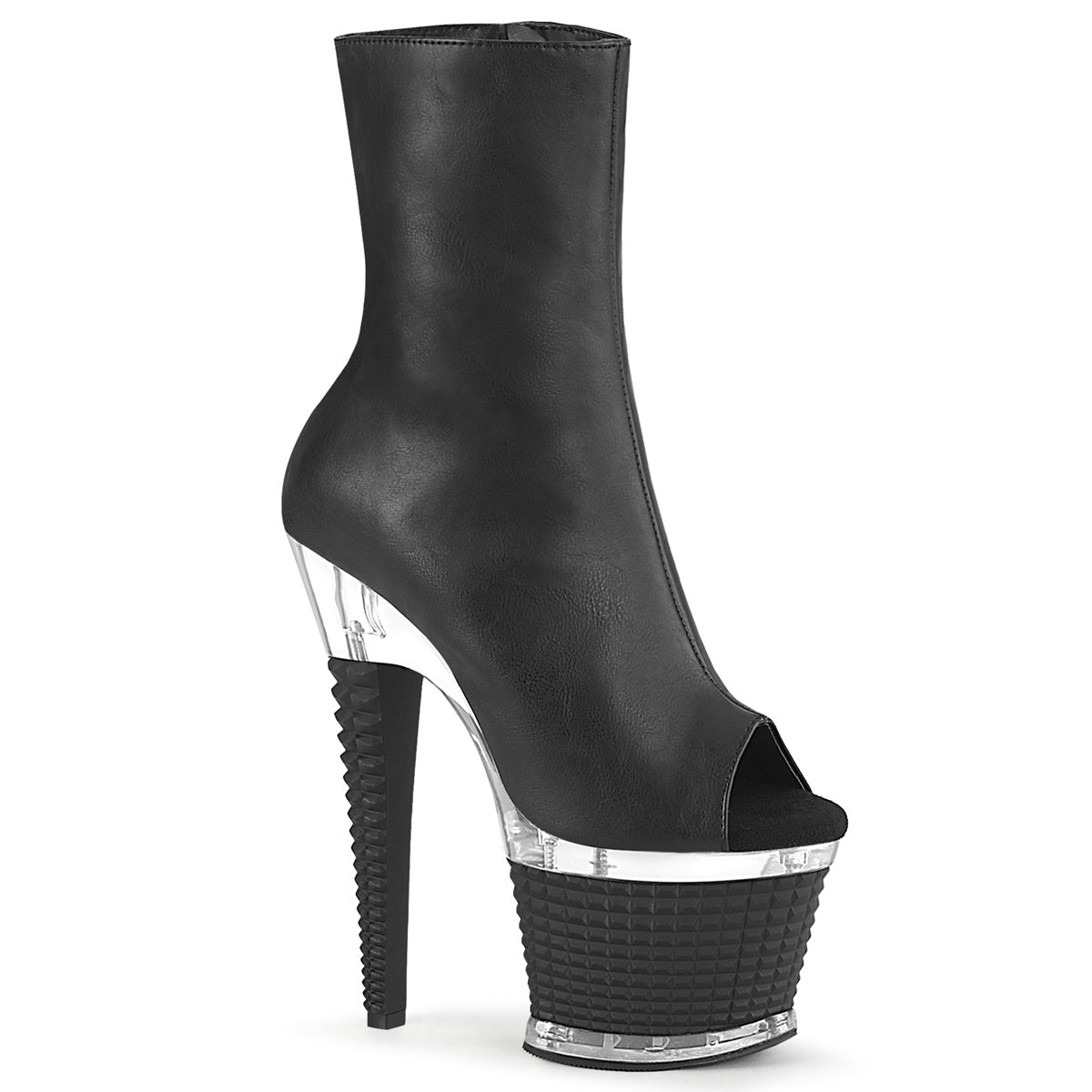 SPECTATOR-1012 Black Faux Leather/Clear Ankle Boot Pleaser
