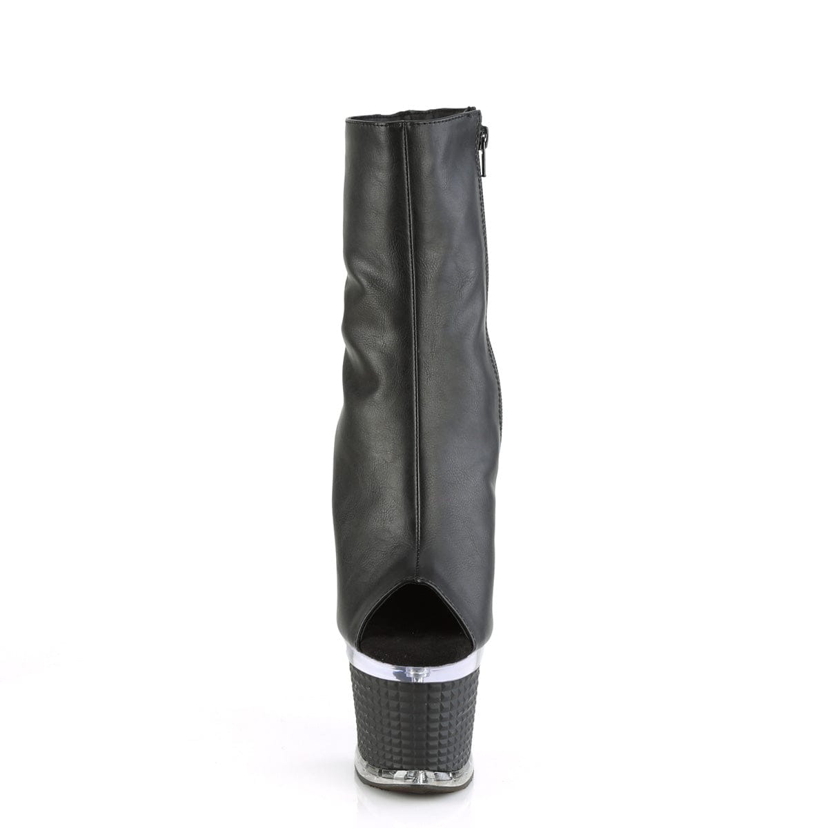 SPECTATOR-1012 Black Faux Leather/Clear Ankle Boot Pleaser