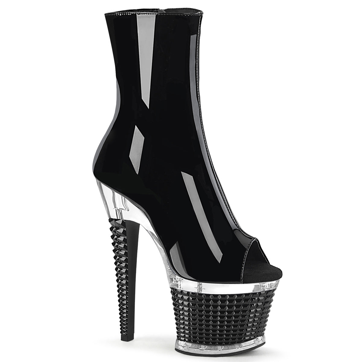 SPECTATOR-1012 Black Patent/Clear-Black Ankle Boot Pleaser