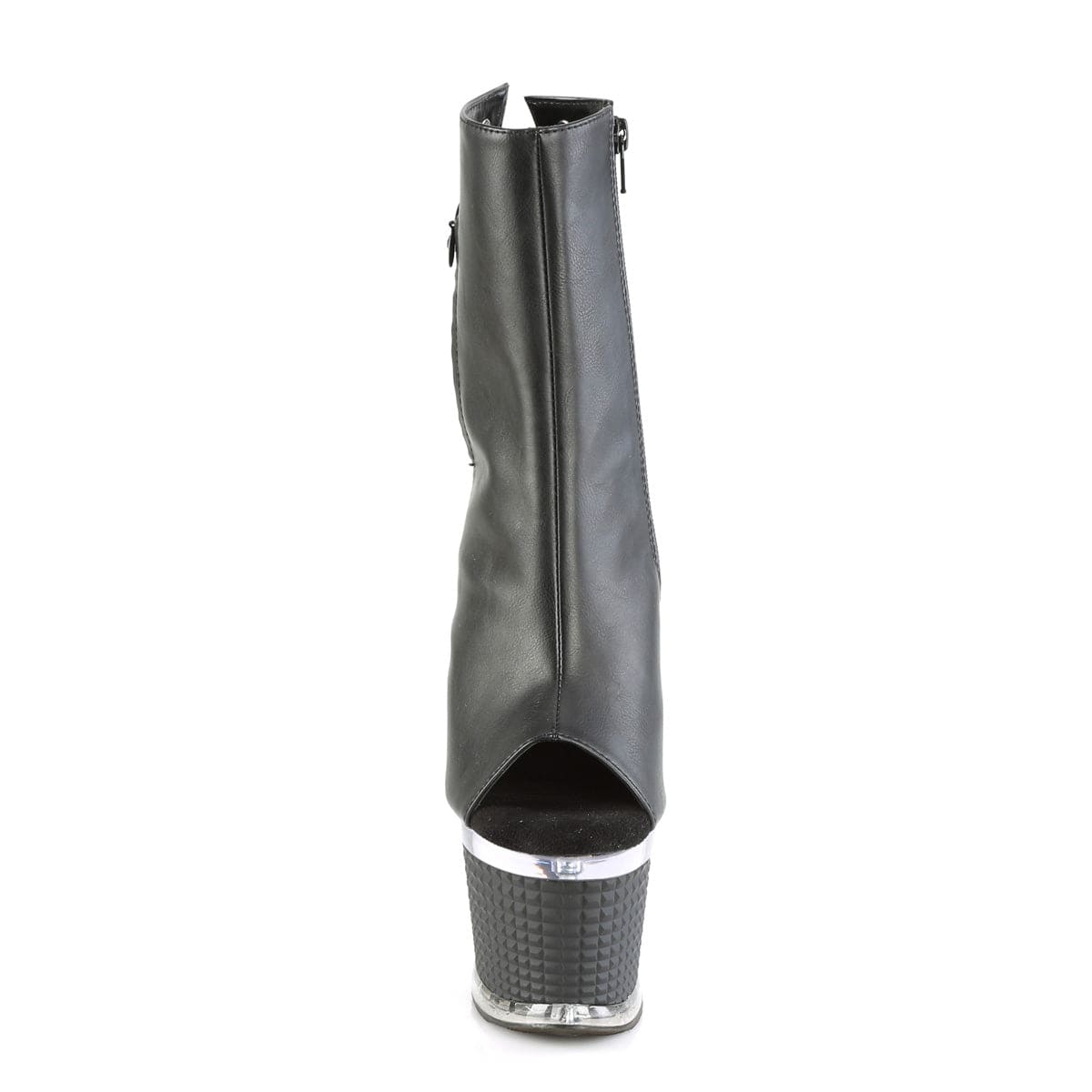 SPECTATOR-1018 Black Faux Leather/Clear Ankle Boot Pleaser