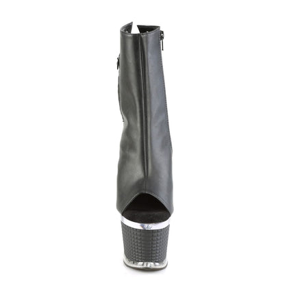 SPECTATOR-1018 Black Faux Leather/Clear Ankle Boot Pleaser