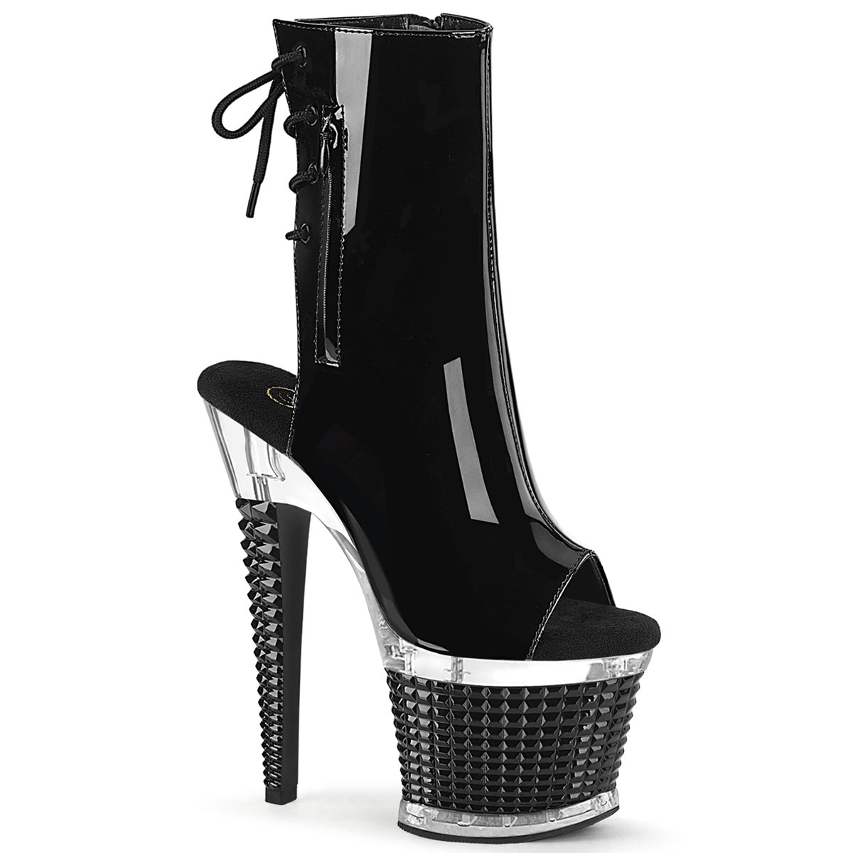 SPECTATOR-1018 Black Patent/Clear-Black Ankle Boot Pleaser