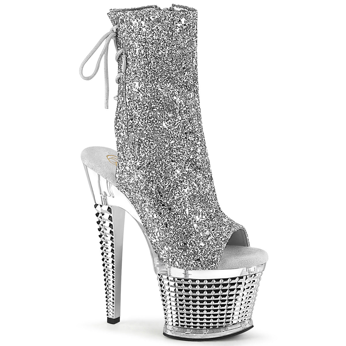 SPECTATOR-1018G Silver Glitter/Clear-Silver Chrome Ankle Boot Pleaser