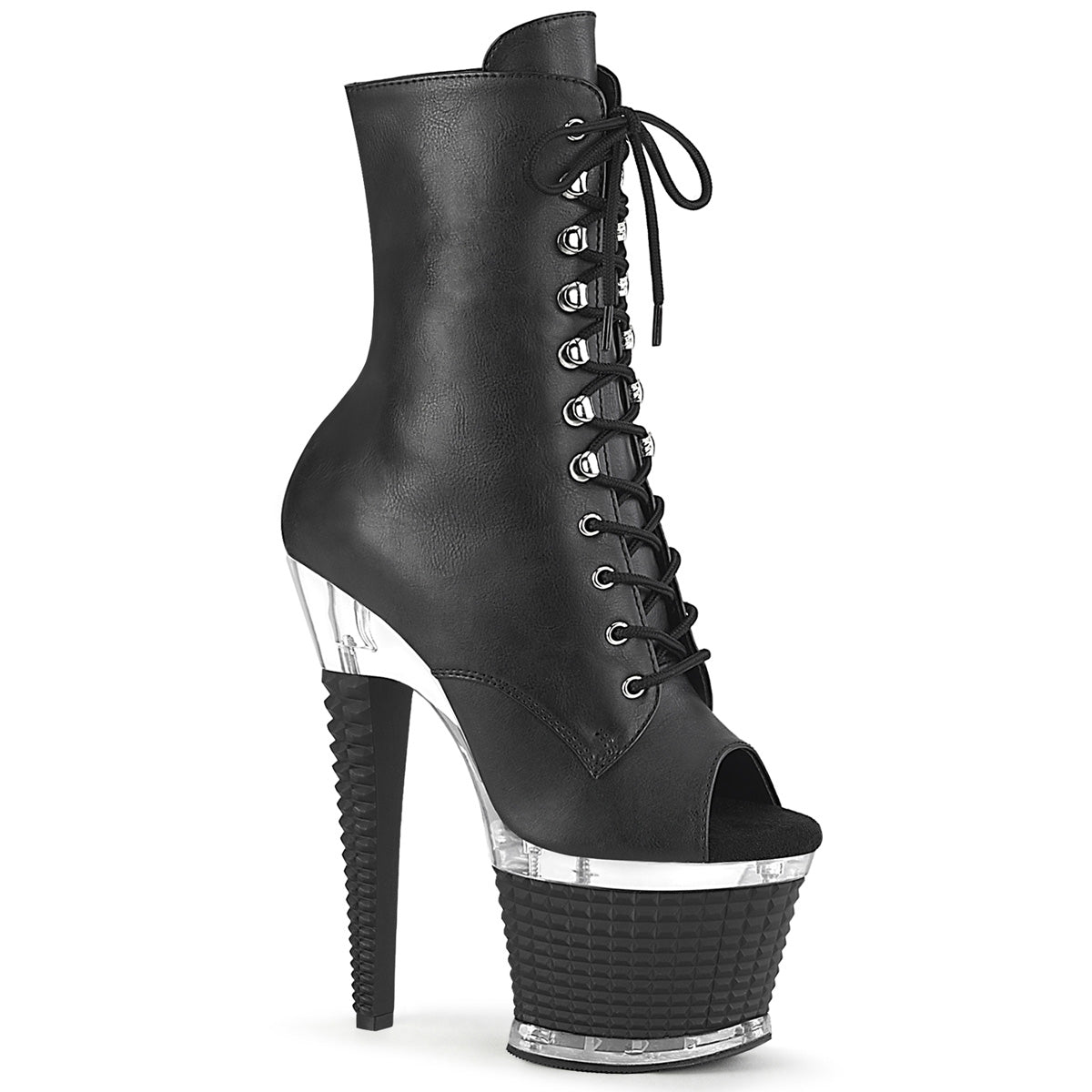SPECTATOR-1021 Black Faux Leather/Clear Ankle Boot Pleaser