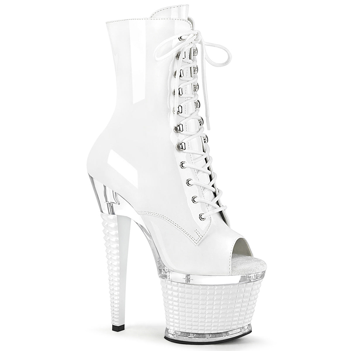 SPECTATOR-1021 White Patent/Clear-White Ankle Boot Pleaser