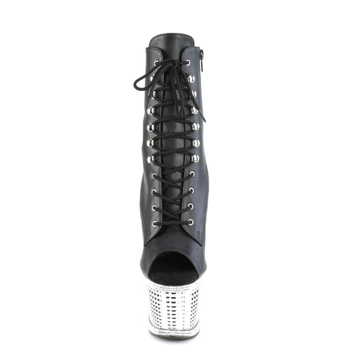 SPECTATOR-1021RS Black Faux Leather/Silver Rhinestones-Chrome Ankle Boot Pleaser US Size (Women's): 6