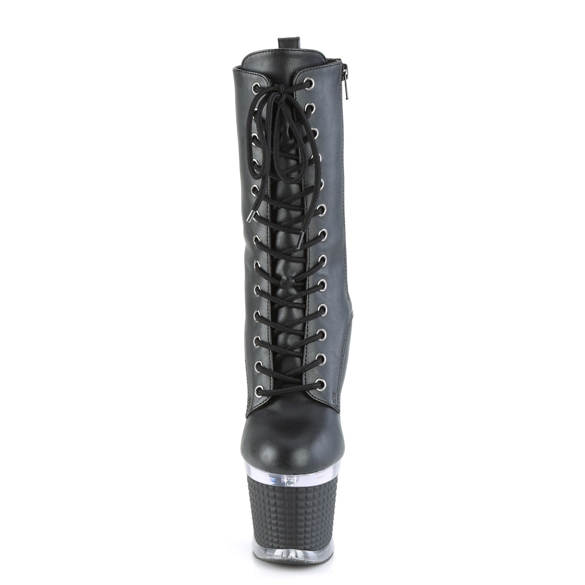 SPECTATOR-1040 Black Faux Leather/Clear Mid-Calf Boot Pleaser