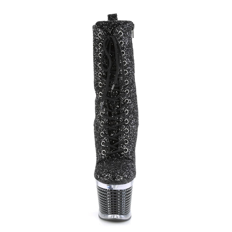SPECTATOR-1040G Black Glitter/Clear-Black Mid-Calf Boot Pleaser US Size (Women's): 6